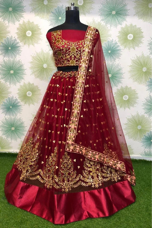 Maroon Net Lehenga Choli NCLC10210111