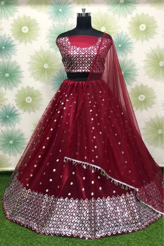 Maroon Net Lehenga Choli NCLC10210132