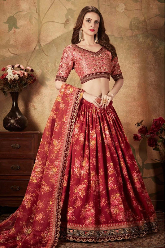 Maroon Organza Lehenga Choli NCLC10110320