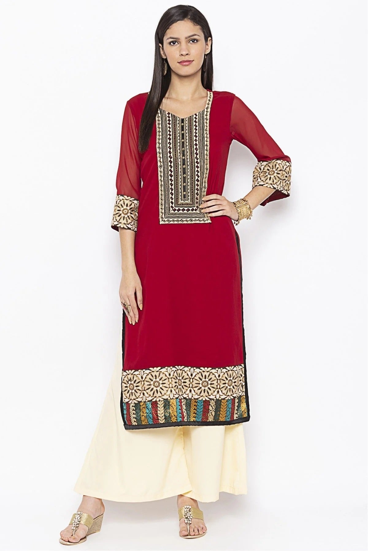 Maroon Plus Size Georgette Embroidery Kurta Set NCKR10710230