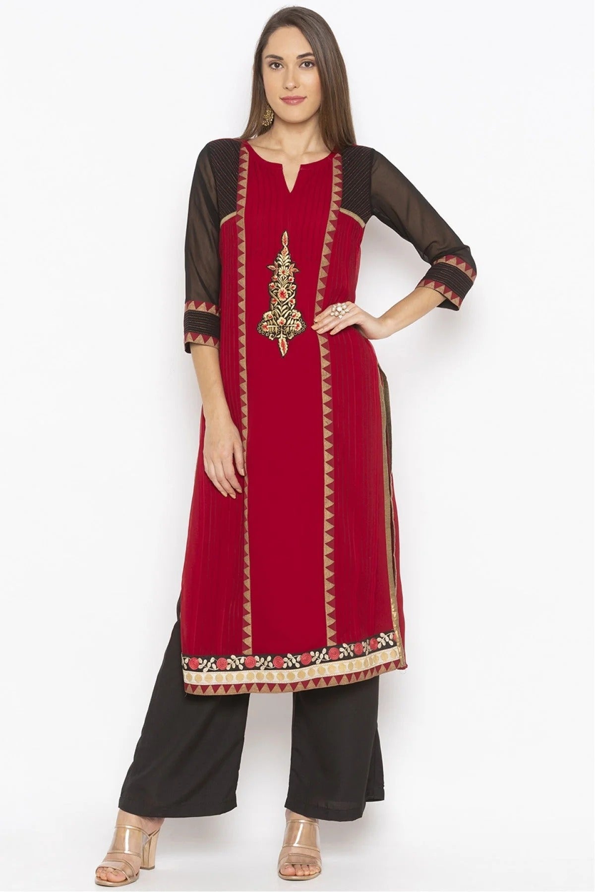 Maroon Plus Size Georgette Embroidery Kurta Set NCKR10710243