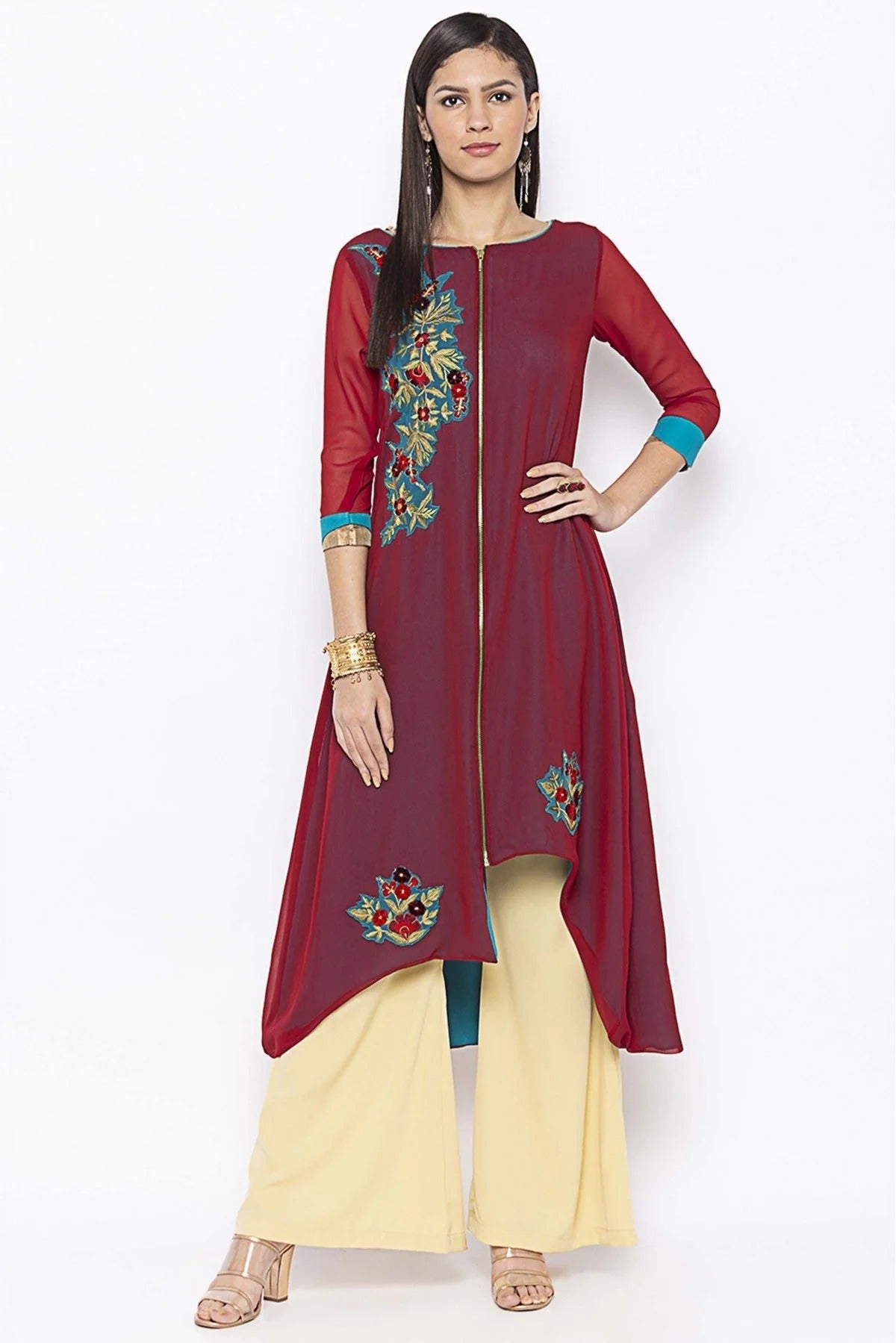 Maroon Plus Size Georgette Embroidery Kurta Set NCKR10710462
