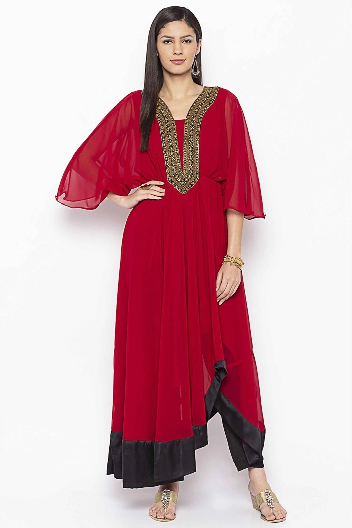 Maroon Plus Size Georgette Embroidery Kurti NCKR10710442