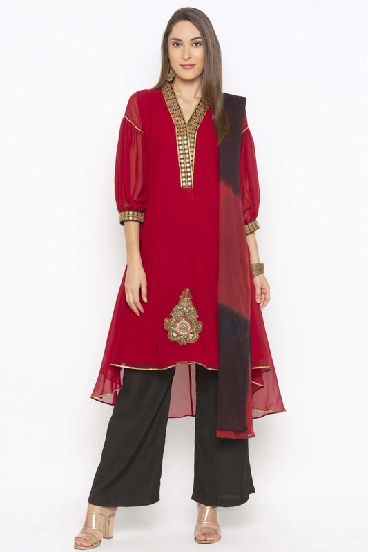 Maroon Plus Size Georgette Embroidery Palazzo Pant Suit NCSS10710651