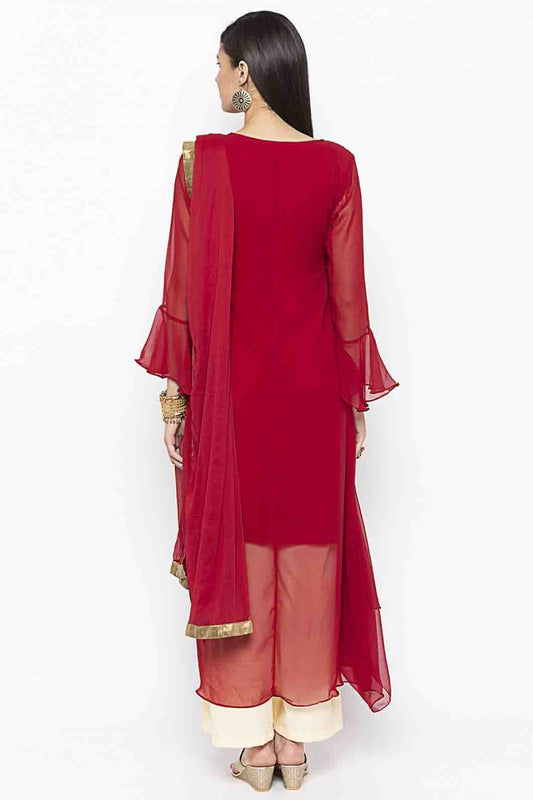 Maroon Plus Size Georgette Embroidery Palazzo Pant Suit NCSS10710653