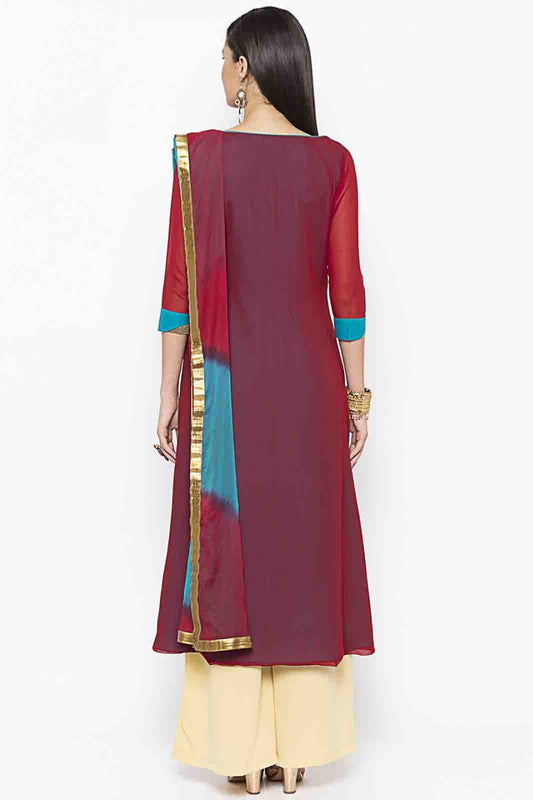 Maroon Plus Size Georgette Embroidery Palazzo Pant Suit NCSS10710655