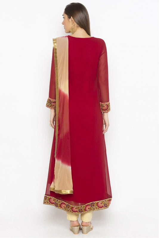 Maroon Plus Size Georgette Embroidery Pant Style Suit NCSS10710625