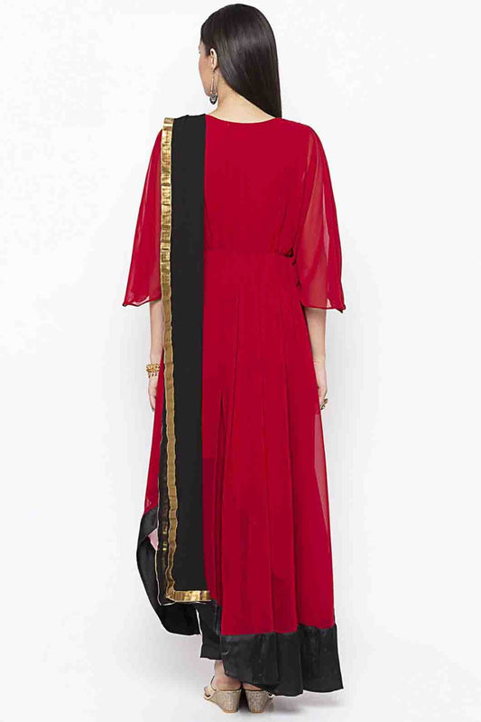 Maroon Plus Size Georgette Embroidery Pant Style Suit NCSS10710660