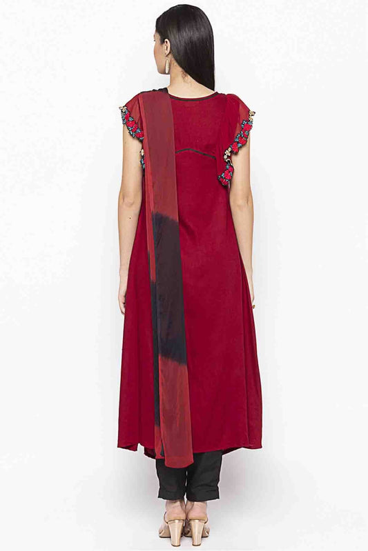 Maroon Plus Size Stitched Cotton Embroidery Pant Style Suit NCSS10710611