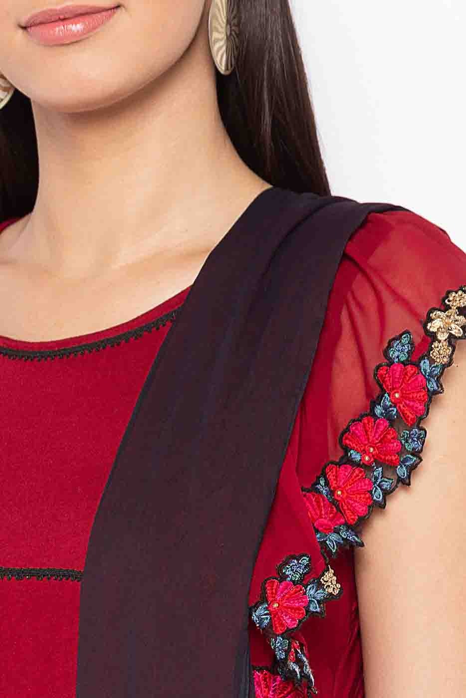 Maroon Plus Size Stitched Cotton Embroidery Pant Style Suit NCSS10710611