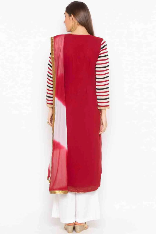 Maroon Plus Size Stitched Georgette Embroidery Palazzo Pant Suit NCSS10710522