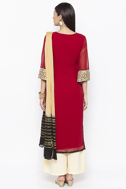 Maroon Plus Size Stitched Georgette Embroidery Palazzo Pant Suit NCSS10710561