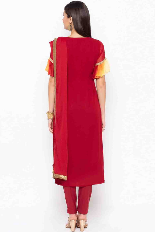 Maroon Plus Size Stitched Georgette Embroidery Pant Style Suit NCSS10710514