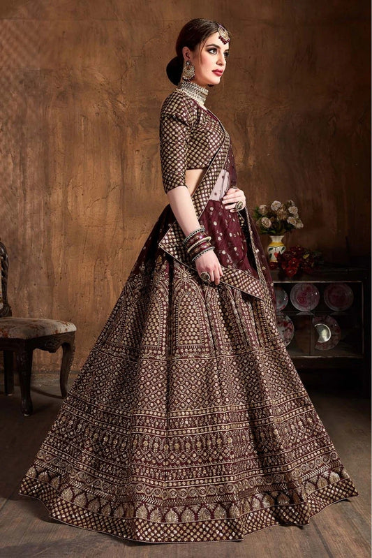 Maroon Raw Silk Lehenga Choli NCLC10110304