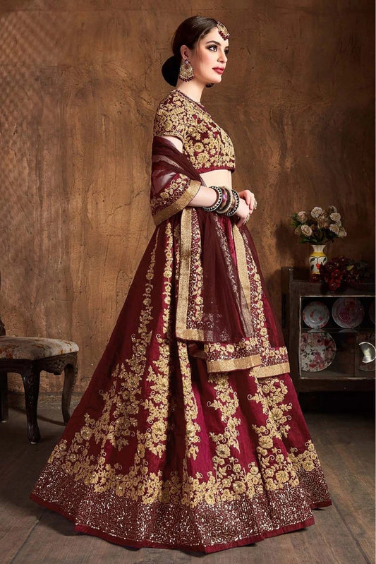 Maroon Raw Silk Lehenga Choli NCLC10110307
