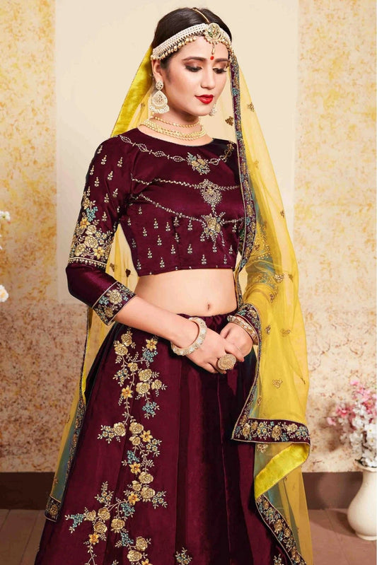 Maroon Satin Embroidery Lehenga Choli NCLC10810527