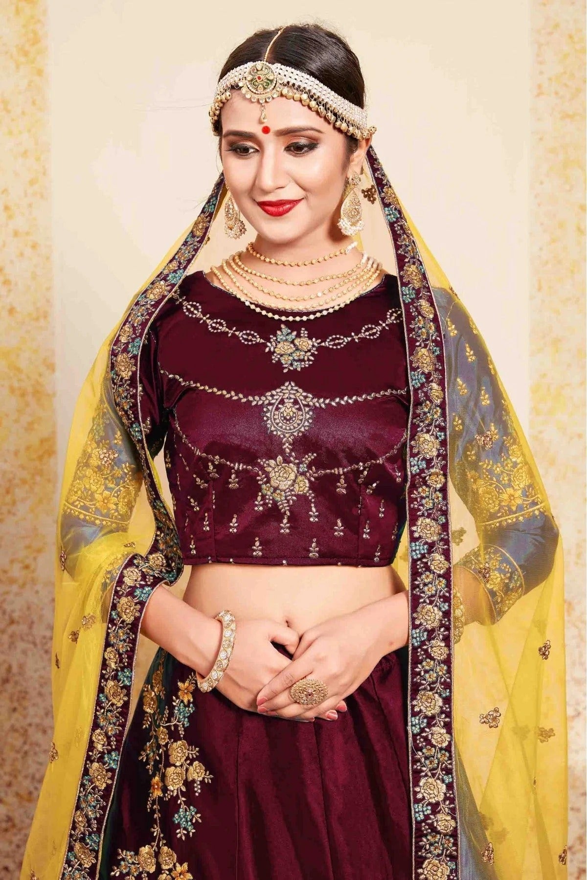 Maroon Satin Embroidery Lehenga Choli NCLC10810527