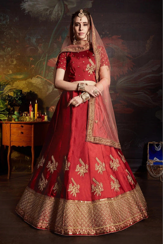 Maroon Satin Embroidery Lehenga Choli NCLC10810539
