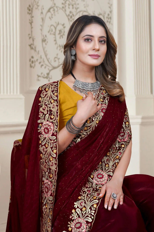 Maroon Satin Silk Saree NCSD10910320