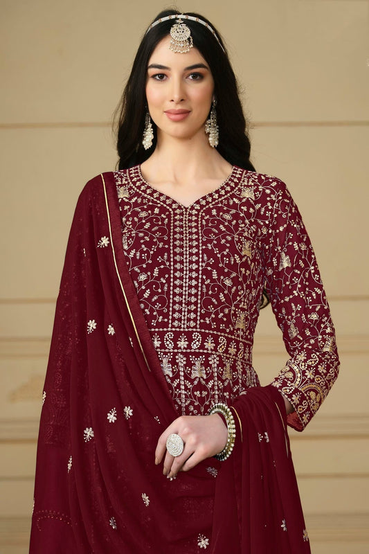 Maroon Semi Stitched Faux Georgette Anarkali Suit NCSM10510265