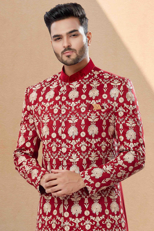 Maroon SherwaniIn Velvet NCSH10410509