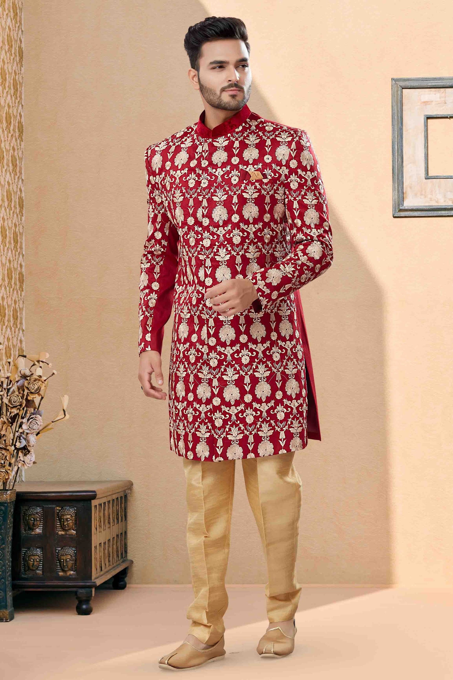 Maroon SherwaniIn Velvet NCSH10410509