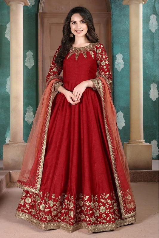 Maroon Silk Anarkali Suit NCSM10510319