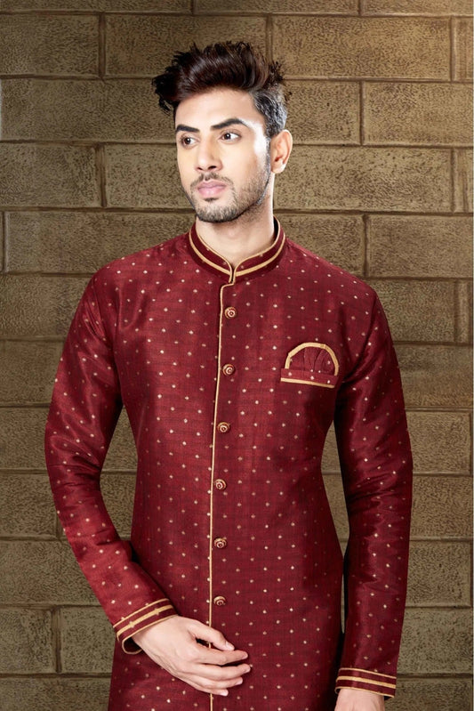 Maroon Silk Indo Western NCSH10410322