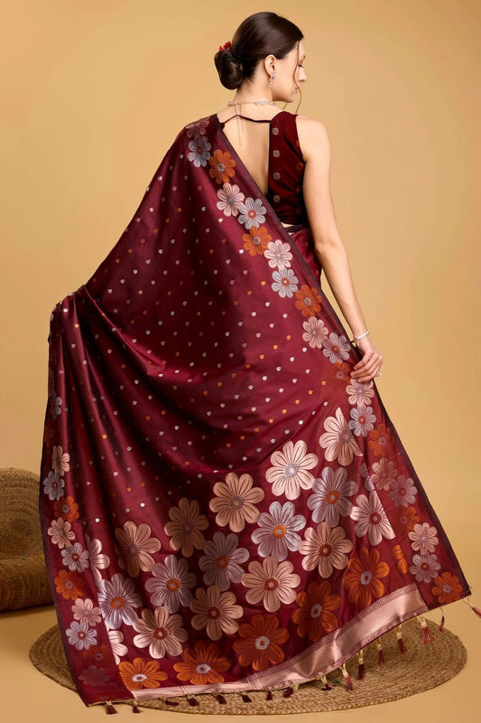 Maroon Silk Saree NCSD11112541
