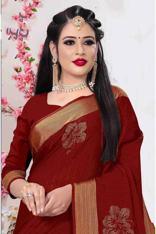 Maroon Silk Satin Designer Saree NCSD11210707