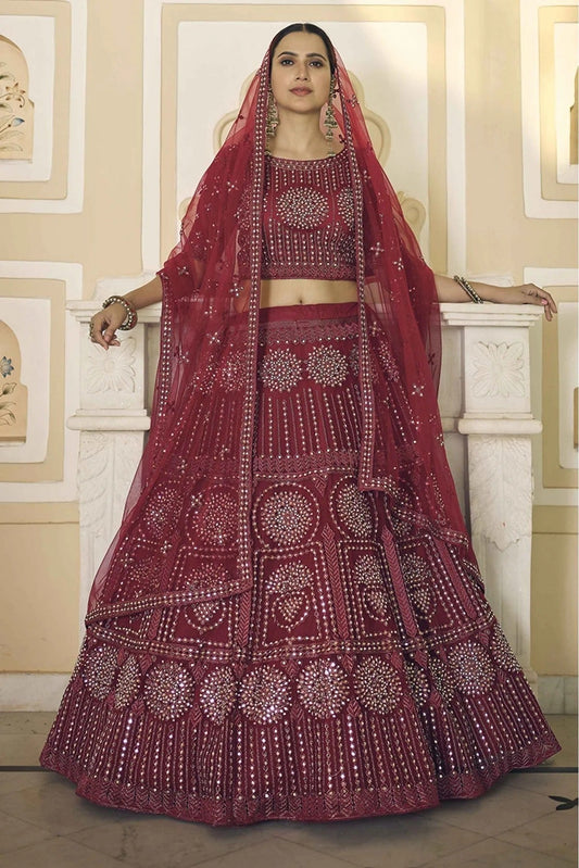 Maroon Soft Net Mirror Lehenga Choli NCLC10810495