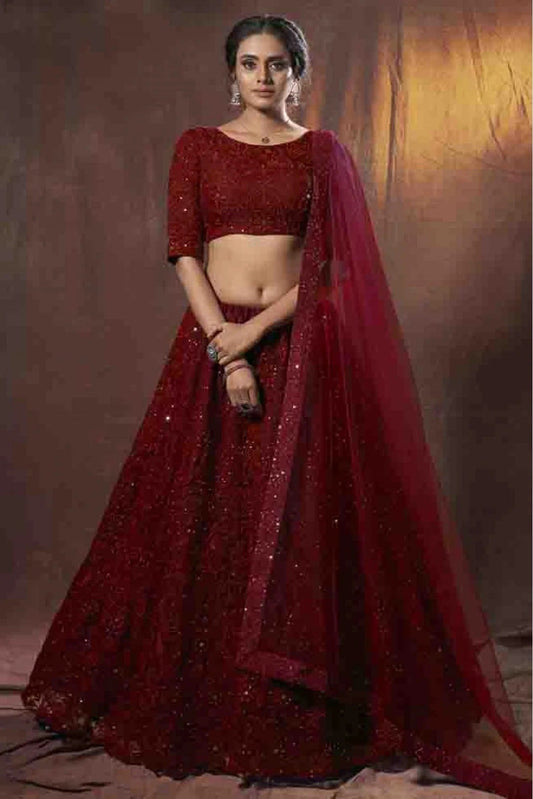 Maroon Soft Net Sequins Lehenga Choli NCLC10810561