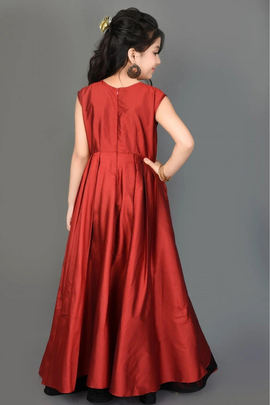 Maroon Taffeta Embroidery Frock NCGW10710788