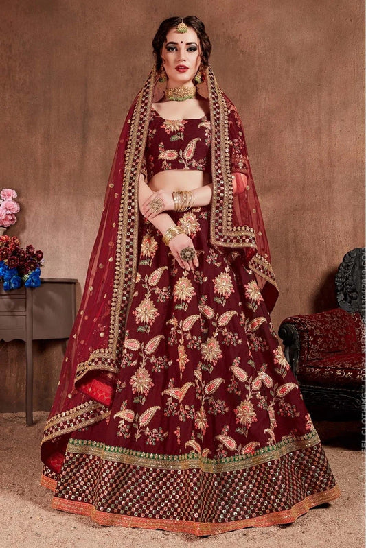 Maroon Taffeta Silk Lehenga Choli NCLC10110327