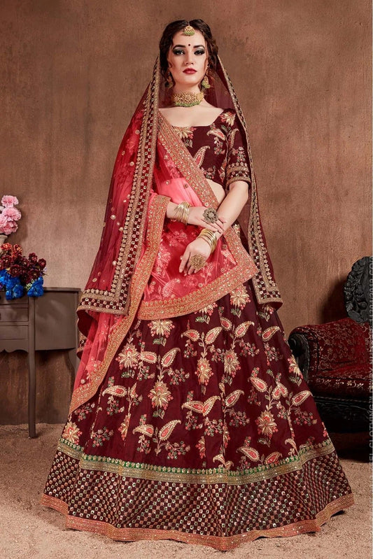 Maroon Taffeta Silk Lehenga Choli NCLC10110327