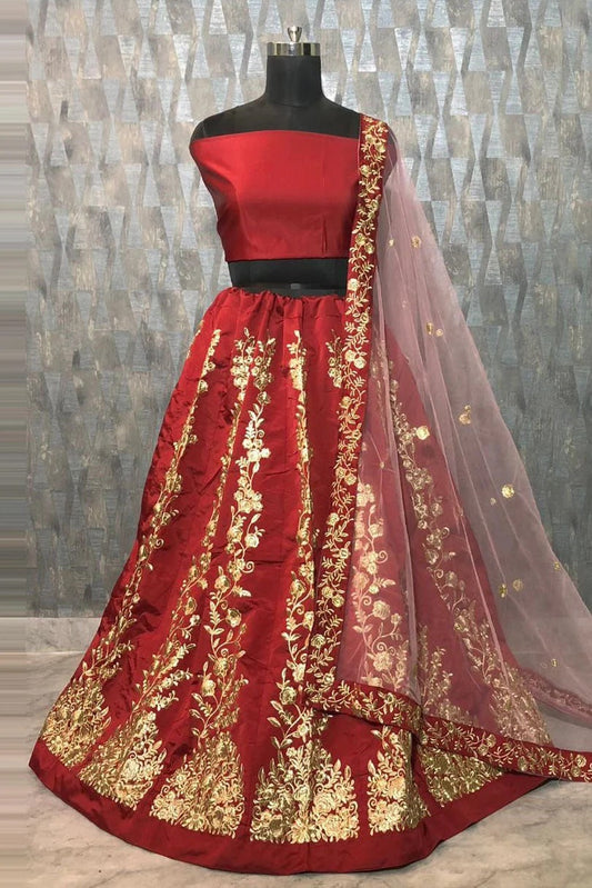 Maroon Taffeta Silk Lehenga Choli NCLC10210103