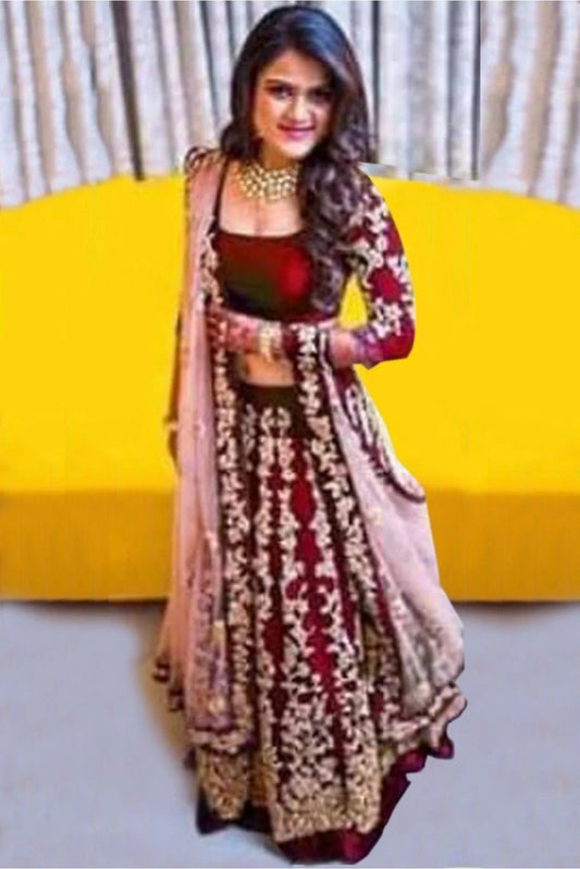 Maroon Taffeta Silk Lehenga Choli NCLC10210103
