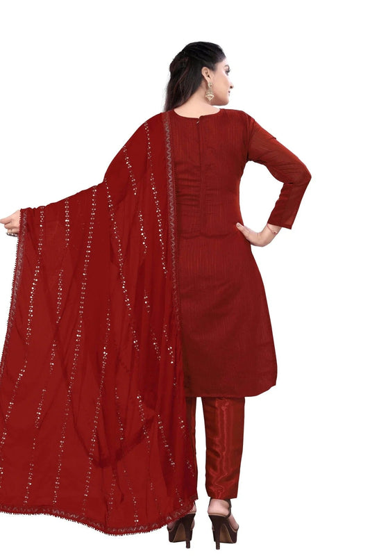 Maroon Unstitched Chanderi Cotton Straight Suit NCUS11610481
