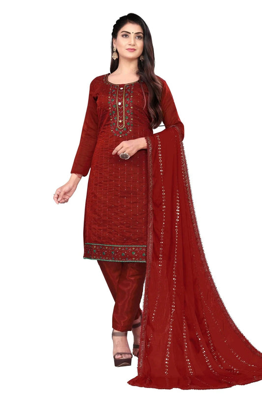 Maroon Unstitched Chanderi Cotton Straight Suit NCUS11610481