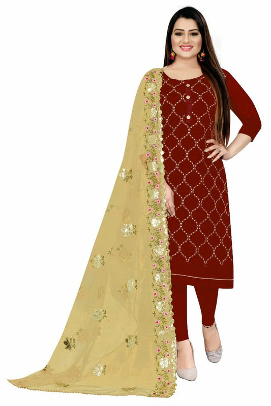 Maroon Unstitched Chanderi Straight Suit NCUS11610448
