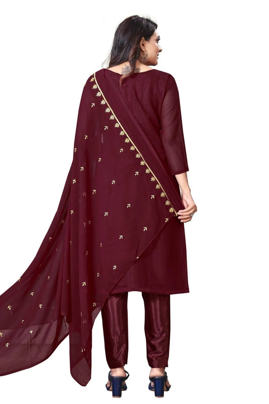 Maroon Unstitched Faux Georgette Straight Suit NCUS11610493
