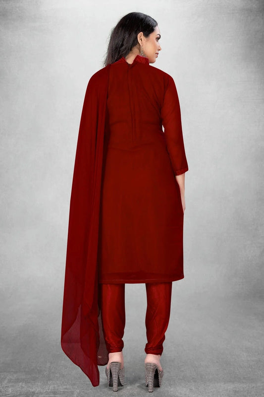 Maroon Unstitched Georgette Churidar Suit NCUS11610420