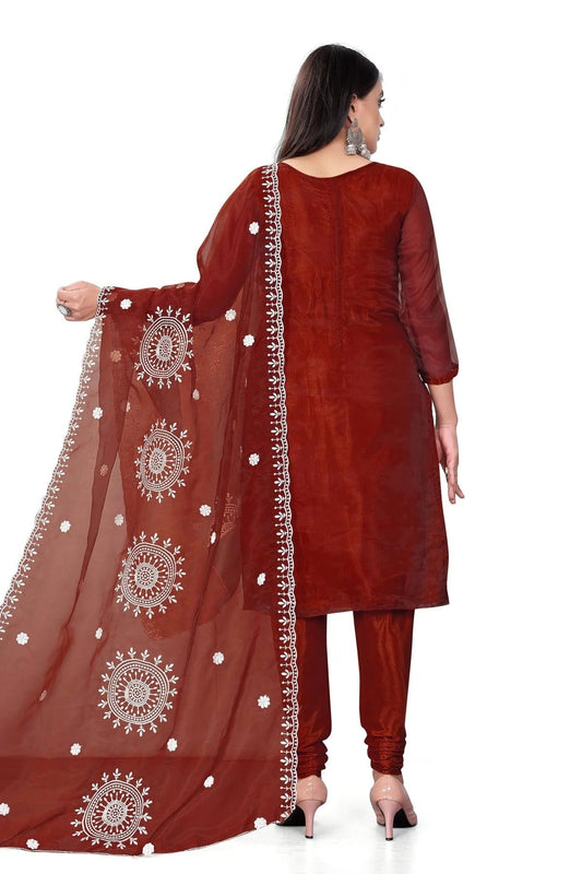 Maroon Unstitched Organza Churidar Suit NCUS11610463