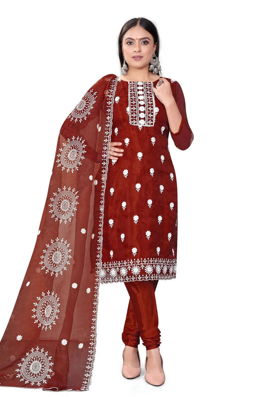 Maroon Unstitched Organza Churidar Suit NCUS11610463