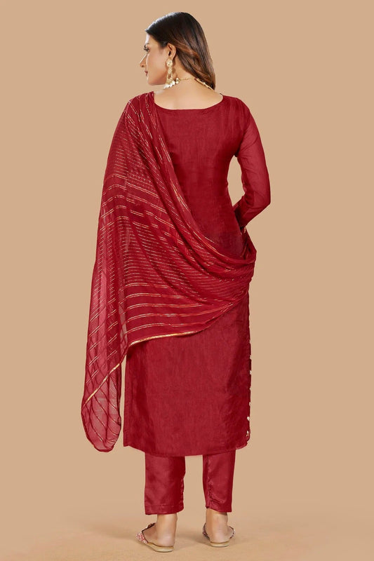 Maroon Unstitched Organza Jacquard Straight Suit NCUS11610299