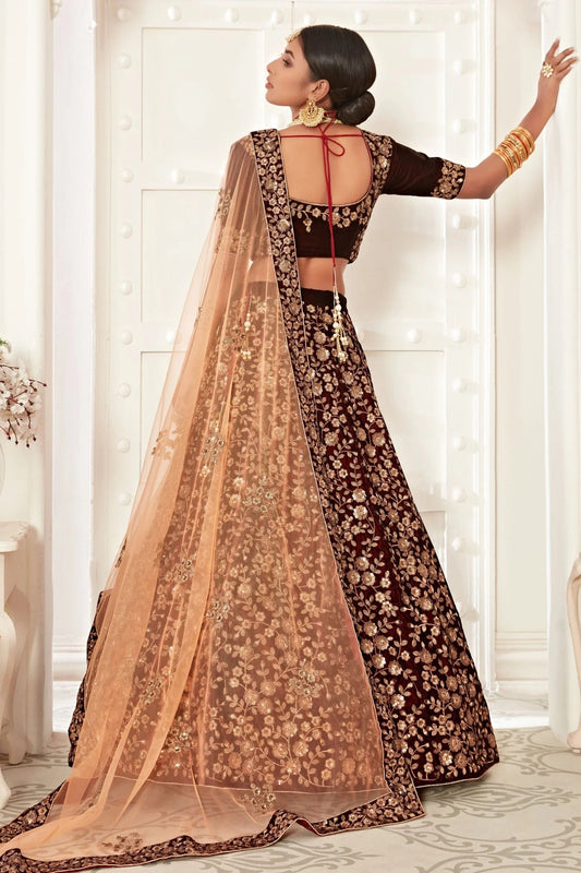 Maroon Velvet Designer Lehenga Choli NCLC10110369