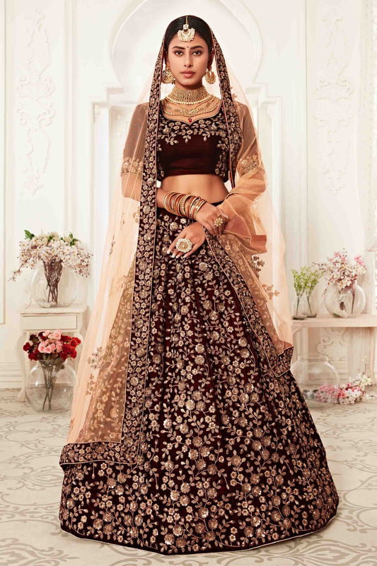 Maroon Velvet Designer Lehenga Choli NCLC10110369