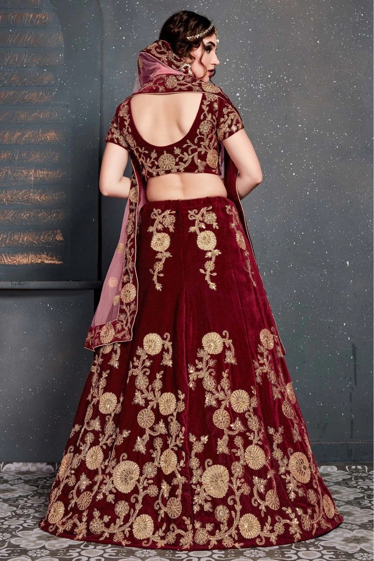 Maroon Velvet Lehenga Choli NCLC10110269