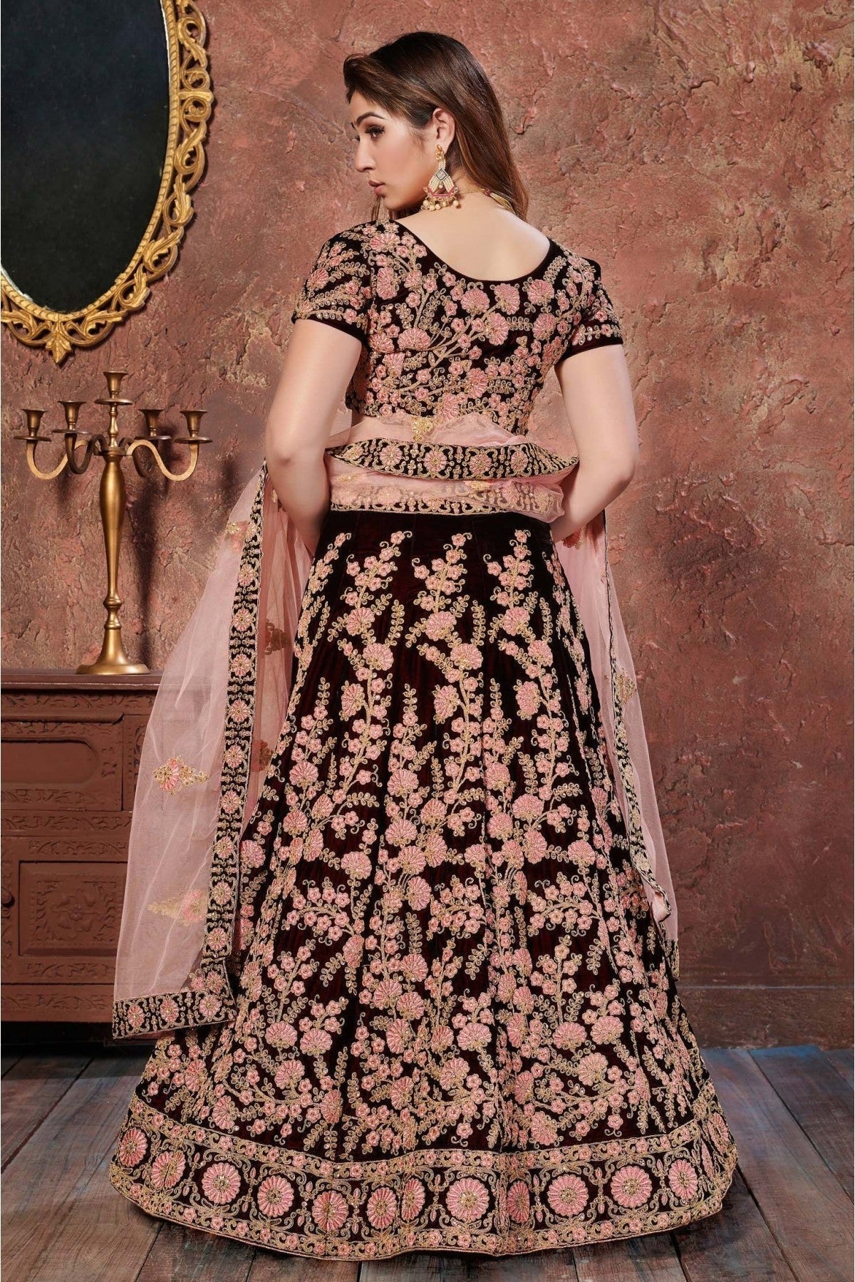 Maroon Velvet Lehenga Choli NCLC10110281