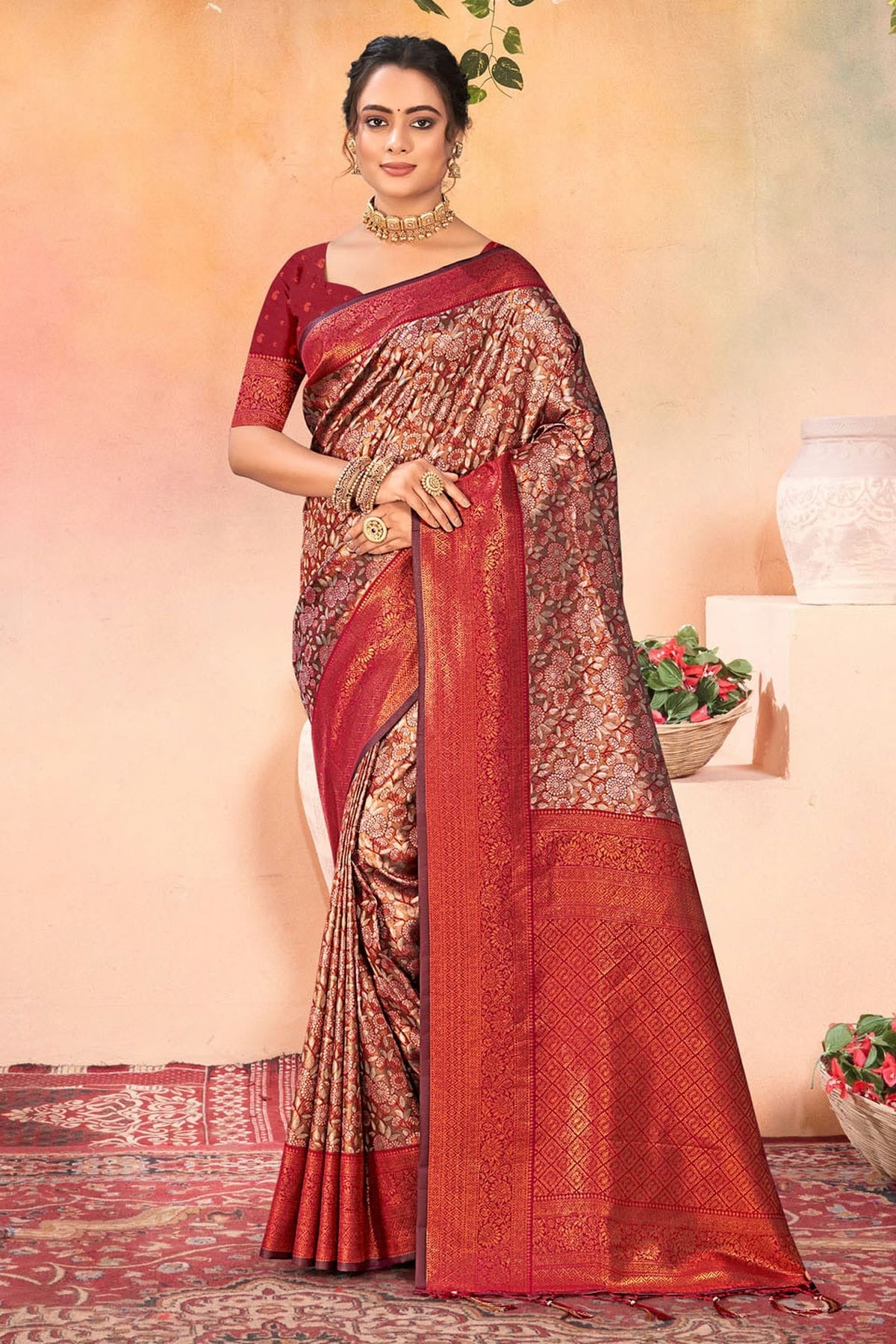 Maroon Woven Kanjivaram Silk Saree NCSD11010488
